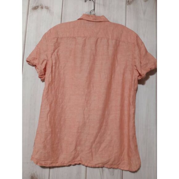 Perry Ellis Shirt Men's Medium Orange Linen Blend Button up - Picture 2 of 7